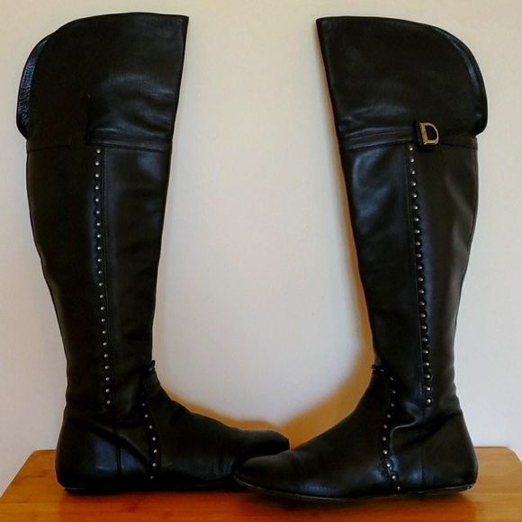 Dior Vintage Knee High Flat Black Boot 39.5EU - Picture 1 of 16